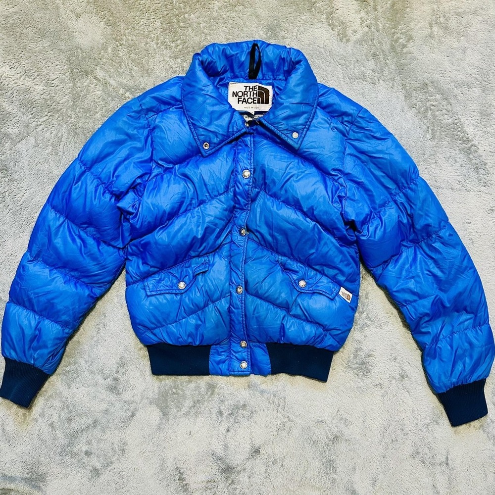 VTG 80s NORTH FACE Jacket Womens M Blue Down Puffer Bomber Made USA Retro Ski